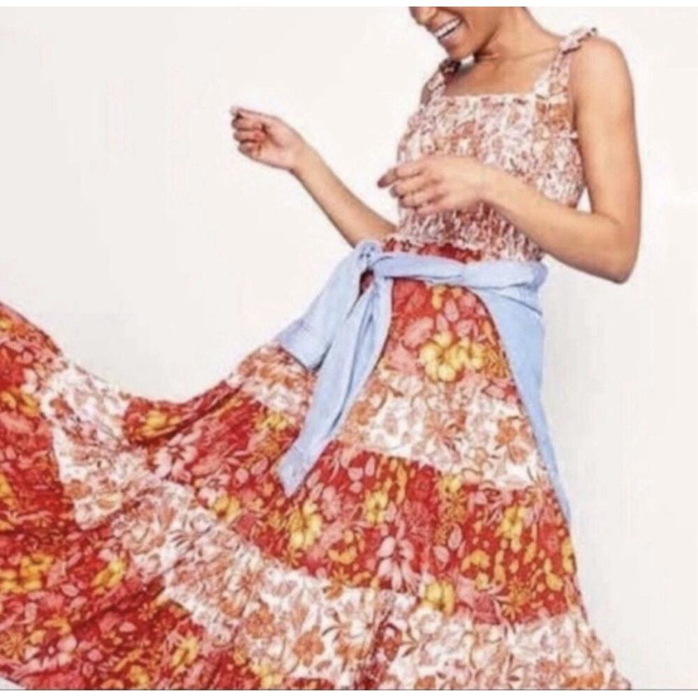 Anthropologie Abel The Label Lisbon Maple Summer Tiered Maxi Dress Orange Size M